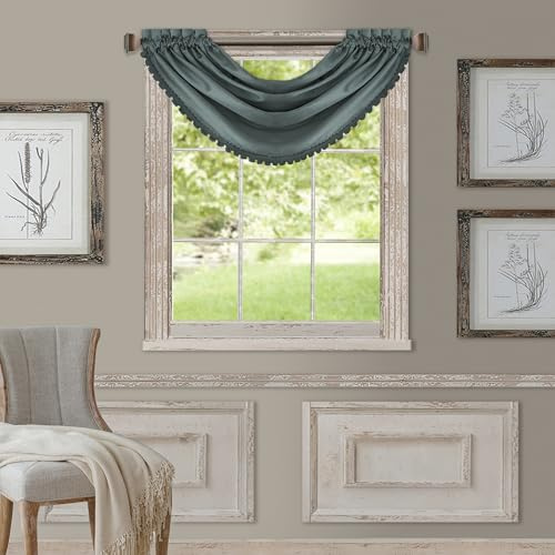Elrene All Seasons Room-Darkening Waterfall Window Valance, Accessory for Bedroom or Living Room Windows with Rod Pocket Tabs, 52 x 36, Dusty Blue, 1 Valance