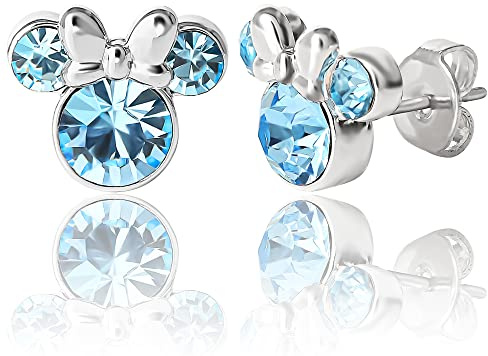 Disney Minnie Mouse Crystal Birthstone Stud Earrings, Silver Plated, Gold Plated
