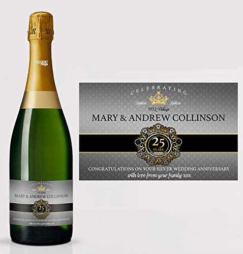 forefrontdesigns Personalised Champagne Bottle Label - Custom Champagne Label Bottle Sticker, Perfect for Weddings, Anniversaries, Birthdays & Gifts - Premium Customisable Prosecco Sticker