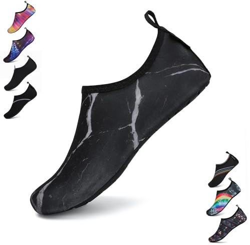 SAGUARO Damen Herren Badeschuhe Wasserschuhe Schwimmschuhe Männer Frauen Barfußschuhe für Strand,Pool,Meer,Wassersport,Surfen,Aqua Cycling,Segeln,Bootfahren,Windsurfen(Schwarz,44/45 EU)
