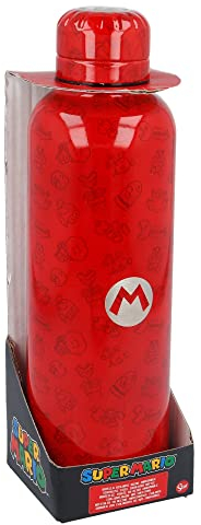 Stor Super Mario Bouteille d'eau réutilisable en acier inoxydable Bouteille isotherme avec double isolation pour 12 heures de boisson chaude et 18 heures de boisson froide Sans BPA 515 ml Rouge