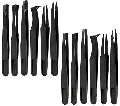 ABMRO 8 pièces pince à épiler antistatique en plastique pince à épiler à pointe plate inclinée pour l'électronique, la fabrication de bijoux, le travail de laboratoire, la réparation, les loisirs