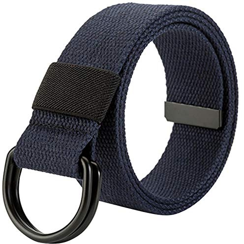 HotYou Militär Leinwand Gürtel, Stoffgürtel Outdoor Jeansgürtel für Damen und Herren mit Doppel D-ringe Schnalle,Dark Blue,Breite: 3.8 CM,Länge:120 CM