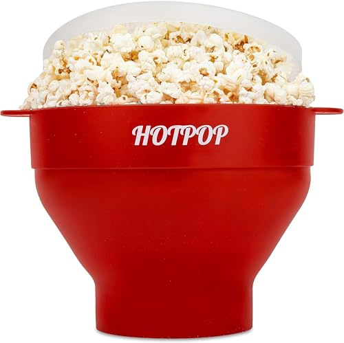 The Original HotPop Silikon Popcorn Maker - Mikrowellen-Popcorn-Popper - Faltbare Schüssel, hitzebeständig, leicht zu reinigen, ideal für Familienfilmabende, Kapazität 15 Tassen - Kirsche