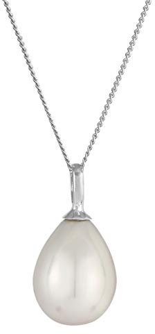 Damen Halskette mit Muschelkernperle In Tropfen Form, Kette mit Perlen Anhänger (15x12 mm) aus 925 Sterling Silber, Silberkette mit Tropfen Anhänger für Frauen, Länge 45 cm