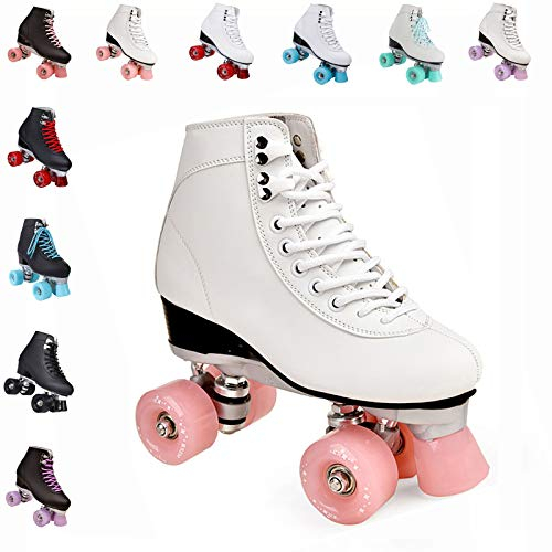 SEJNGF Rollschuhe mädchen,Rollschuhe Erwachsene,Rollschuhe mädchen verstellbar,Rollschuhe Sneakers,Quad Skate Rollschuhe,Inline Skates Herren,Quad Skate Rollschuhe,Rollschuhe schwarz,Weiß-39