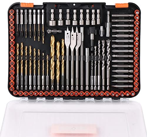 HORUSDY Impact Drill Bit Set, 112-Pieces 1/4 Hex Shank Impact Driver Bits and Screwdriver Bits Set for Screw Driving and Wood Metal Cement Drilling Screwdriver Bits Set with Storage Case