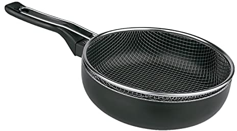 Tradineur - Sartén de inducción antiadherente con Cestillo Freidor - Fabricado en Aluminio - Incluye mango de silicona - Apto para inducción, gas, electricidad y vitrocerámica - Ø 24 cm