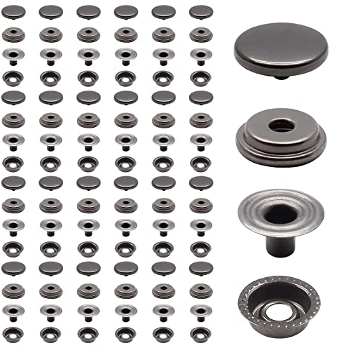 Biaungdo 50 Sets Druckknöpfe, 15 mm, robuste Metallknöpfe, Druckknöpfe, Lederknöpfe für Leder, Marine, Boot, Segeltuch, Leder, Niete, schwarz (4 Komponenten, je 50 Stück)