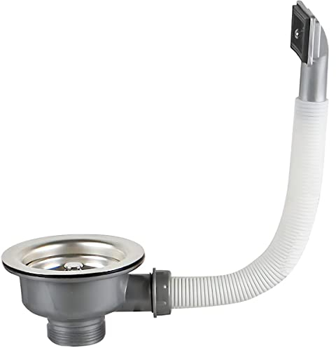 Qrity Fregadero de Cocina 114 mm Colador de Cesta 1½ Desagüe y Rectángulo Rebosadero, Colador de Cesta para Fregadero Acero Inoxidable