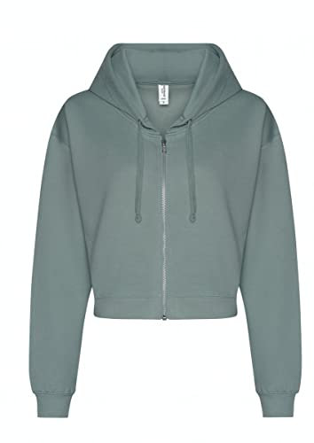 noTrash2003 Damen Hooded Full-Zip Sweatjacke Sweatshirt Hoodie mit Reissverschluss Cropped Abgeschnitten Bolero Style XXS-XL in 5 Farben (S, Green (Dusky Green))
