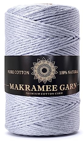 Makramee Garn. Baumwollgarn Kordel. 100% Natur Baumwoll-Kordel. Perfekt für Basteln, DIY, Handwerk & Stricken. 100% Natur Baumwollgarn, Dicke Macrame Cord (Hellgrau, 3mm/200m)