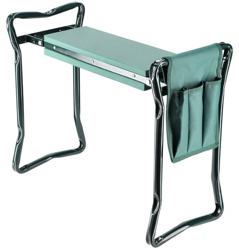 KADAX Kniebank für Gartenarbeit, klappbarer Gartenhocker mit Schaumkissen, 59,5x49x27,5cm, Hocker für Gartenarbeit, Gartenkniebank, Kniehilfe, Kniebänke (Grün)
