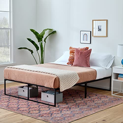 Linenspa Contemporary Bed Frame Double – Metal bed frame with Steel Slats – 30 cm of Clearance – Underbed Storage – Quick Assembly – 135 x 190 cm