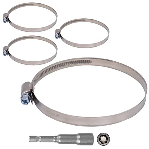 SKIR'CO Paquete de 4 abrazaderas de manguera ajustables de acero inoxidable de 80 a 100 mm, clips de manguera, abrazadera de tubo (4 piezas, con broca hexagonal magnética)