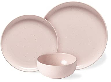 Casafina 18-teiliges Gedeck aus Keramik und Steingut für 6 Personen mit Müslischalen – Pacifica Collection, Marshmallow-Pink | mikrowellen- und spülmaschinenfestes Geschirr-Set | Geschirr in
