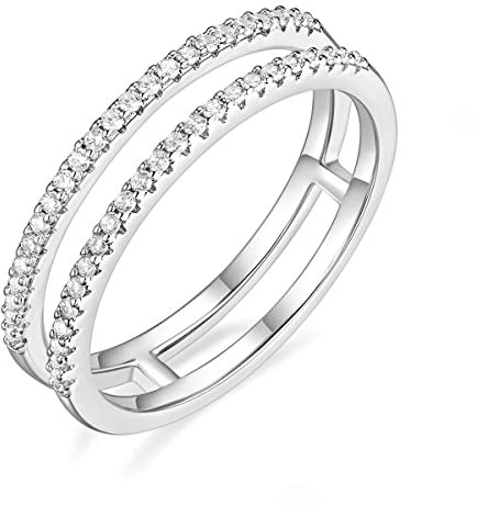Titaniumcentral Ringe Damen Eternity Zirkonia Halb Ewigkeitsringe Doppelband Verlobungsring Eheringe Partnerring (Silber,58 (18.5))