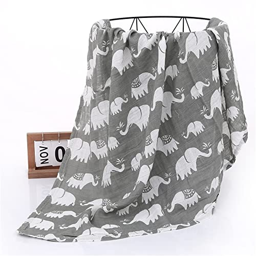 Chickwin Musselin Babydecke Baumwolle Kuscheldecke, Tierdruck Bequem Weich 2 lagig Musselin Tuch Decke für Junge Mädchen Neugeborene, Wickeldecke, Badetuch, Kinderdecke (Grauer Elefant,120x110cm)