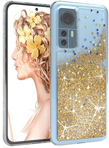 EAZY CASE Hülle kompatibel mit Xiaomi 12 / 12X Schutzhülle mit Flüssig-Glitzer, Handyhülle, Schutzhülle, Back Cover mit Glitter Flüssigkeit, TPU/Silikon, Transparent/Durchsichtig, Gold