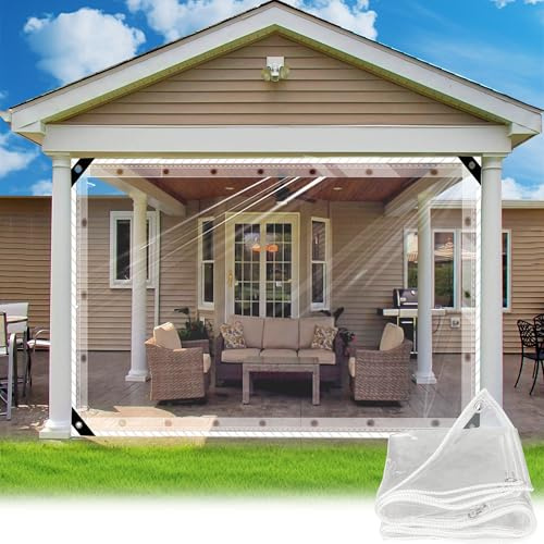 Transparente Plane mit ösen 2.4 * 2.8m Abdeckplane 0.35mm Pflanzenschutz Regen-Vorhänge PVC Glas Klare wasserdichte Tarps Schutzplane Allzweckplane als Türvorhang Kunststoffplane