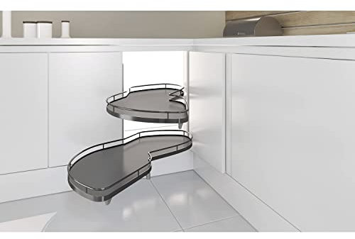 Kesseböhmer LeMans II Schwenkauszug für Eckschrank inkl. 2 Tablare, links ausschwenkbar, Flügelbreite 500mm, Stahl/MDF anthrazit