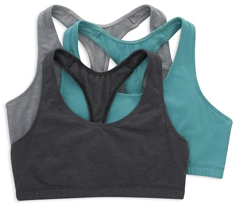 Hanes Racerback Bralette Pack, Stretch Cotton Knit Low-Impact Bra, Moisture-Wicking Cotton T-Back Bra Top, 3-Pack