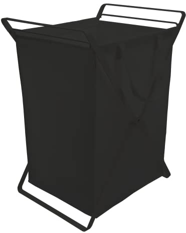 Yamazaki 3167 TOWER Wäschekorb mit herausnehmbarer Tasche, schwarz, Stahl/Baumwolle, minimalistisch, 49,3 x 37,6 x 64 cm