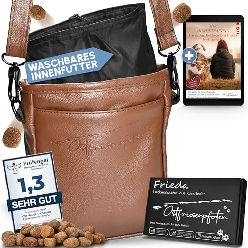 Ostfriesenpfoten® Leckerlibeutel 'Frieda' für Hunde aus hochwertigem Kunstleder - Dunkelbraun Größe L - Futterbeutel mit EasyOpen Einhandmagnetverschluss - Gassitasche für Hunde-Leckerli
