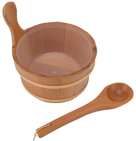 Miokycl Juego de cucharones de sauna a prueba de fugas, barril de madera con forro de plástico para spa, piscina, 4 L