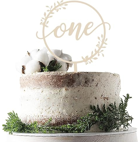 Xinfin Cake Topper Happy Birthday Holz Tortendeko 1. Geburtstag, Kuchen Deko für Mädchen Junge, 1 Jahr Party Deko Geschenk (A)