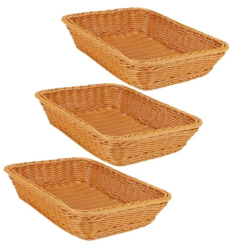 ZEONHAK 3 Pack 35x25x7cm Wicker Fruit Baskets, 13.7 x9.8x2.7 Inch Woven Tabletop Food Basket, Rectangular Wicker Bread Baskets for Vegetables, Fruits, Snacks