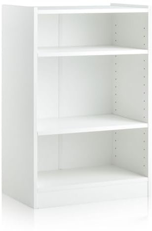 SFAREST Wooden Bookcase, 3-Tier Compact Storage Bookshelf with 18-Positions Adjustable Shelves & Anti-toppling Device, Display Stand Shelving Unit for Office Bedroom Living Room (White)