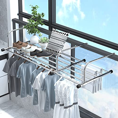 Tendedero Balcón Barandilla, Tendedero De Ropa Extensible, Tendedero Acero Inoxidable, Tendedores De Ropa Plegable,Para Ventanas De Seguridad, Barandillas, Ventanas, Radiadores, Tendederos Portátiles