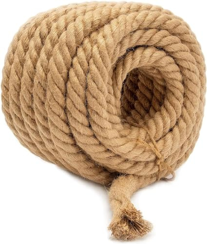 RIEMEX Jute Rope Garden Twine String Indoor and Outdoor DIY Twisted Manila Rope Home Decor Crafts for Gardening Thick Rope Natural Nautical Nemp Strong Jute Rope (25, 1/2 inch)