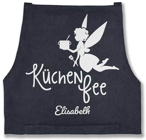 Schürze - Damen Frauen - Küchenfee mit Name I Kochschürze Küchenfee - 85x69 - Jeans Blau - personalisierte geschenke küche kochschuerze koch kochschürzen küchenfee+schürze schürtze kochen