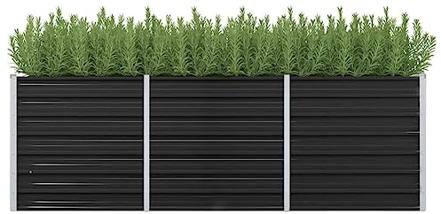 WIFESE Hochbeet Balkon Hochbeet Metall 240x80x77 cm Gemüsebett Pflanzenbett Pflanzkasten Pflanztopf Hochbeete für Garten Anthrazit