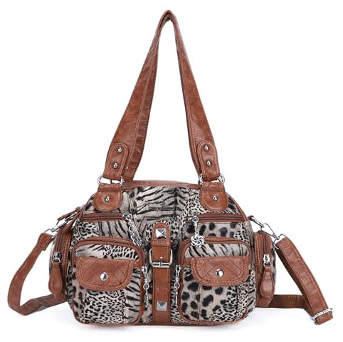 Angel Kiss Damen handtasche tasche damen Umhängetasche 2 hauptfächer Multifunktionale Rucksack Weiches PU Leder mit Reißver Damenumhängetasche für Büro Schule Einkauf Gelb-braun