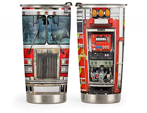 177 Taza De Viaje Para Café Con Tapa Y Pajita, Bombero Camión De Bomberos Bombero Estampado Personalizada Taza De Café Para Llevar Vasos Termicos Cafe Para Llevar Para Navidad Cumpleaños 20Oz