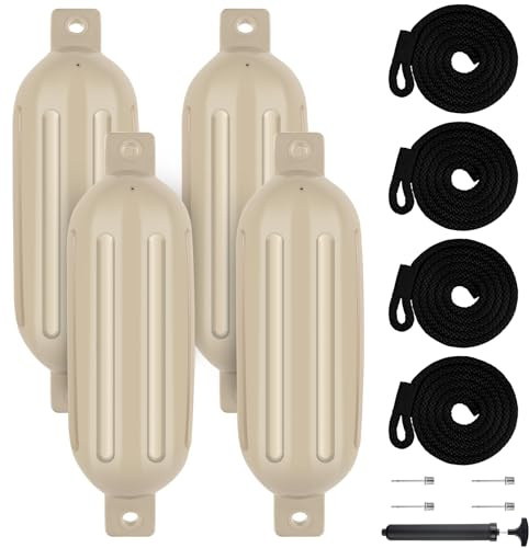 VEITHI 4 Double Eye Ribbed Vinyl Mudflaps for Tie Up with Ropes, Needles and Pump for Inflating (3 Sizes