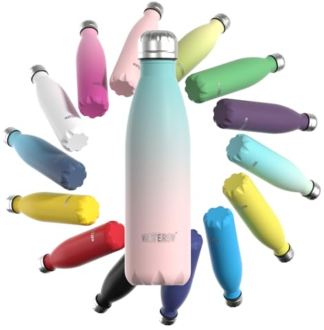 WATERSY Stainless Steel Insulated Water Bottle, Double Walled Metal Vacuum Flask Keep 24 Hrs Cold & 12 Hrs Hot Thermal Metal Sports Bottles 500ml BPA Free for Outdoor, Work, Gym, School (Aqua Pink)