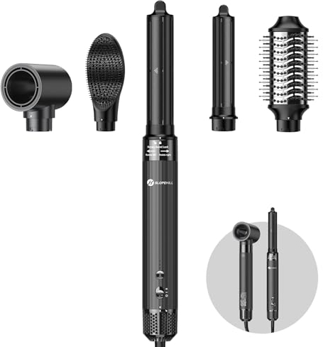 (OUTLET) Slopehill Airstyler 5 IN 1, 110,000 RPM High-Speed Ionic Haartrockner für Schnelltrocknend, Multi-Haarstyler mit Automatischer Luft-Lockenstab, Haarglätter Bürste & Volumenbürste (Dunkelgrau)