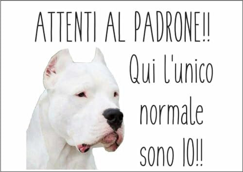M-ITALY CARTELLO SEGNALETICO - DOGO ARGENTINO ATTENTI AL PADRONE - Adesivo Extra Resistente, Pannello in Forex, Pannello In Alluminio (10x15, Adesivo)