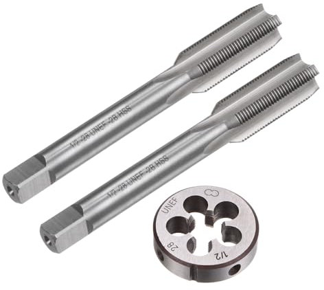 QUARKZMAN Ensemble de 3 Tarauds et Filières, Taraudage de Filetage 1/2-28 UNEF, Outil de Taraudage et de Filetage pour la Réparation de Filetages D'Écrous et de Boulons