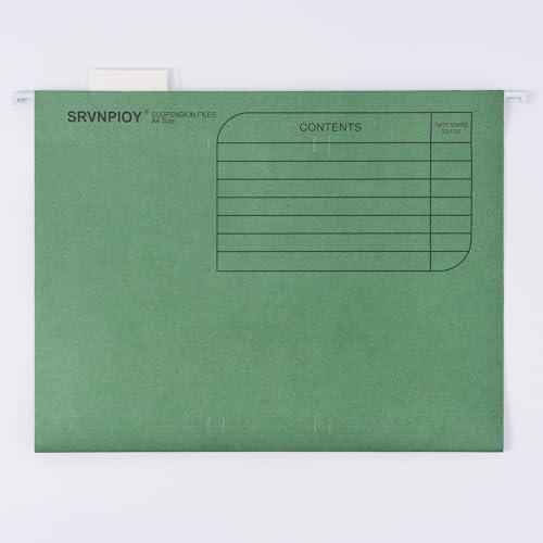 Srvnpioy Carpetas Colgantes A4, 25Pcs, Verde, con Pestañas e Inserciones de Tarjetas para Archivadores, Hecho de papel cartón, para Escuela, Hogar, Trabajo, Oficina