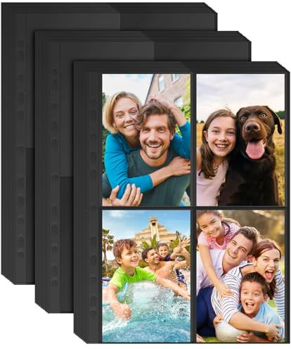 30 Stück Fotohüllen DIN A4,Transparent Postkartenhüllen 4 Fach Geteilt Fotosichthüllen Klarsichtfolien Postkartenhüllen für Familien Hochzeits Fotoalbum A4 2/3/4 Ringbuch