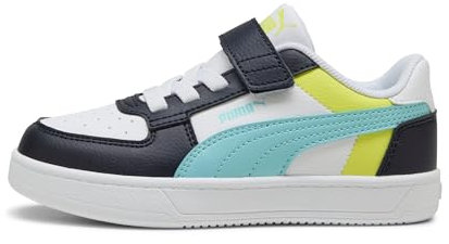 PUMA Jungen Unisex Kinder CAVEN 2.0 Block AC+ PS Sneaker, White-Safe Lake-New Navy, 28 EU