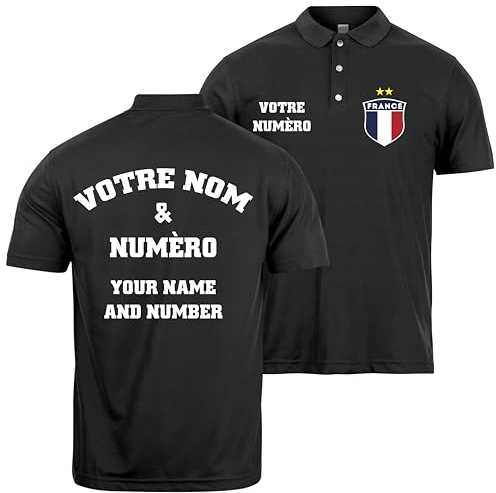 lepni.me Frankreich-Fußball-Poloshirt für Herren mit Namen und Nummer | Französische Flagge Abzeichen Personalisiertes Trikot | Europameisterschaft 2024 (XL Schwarz Mehrfarben)