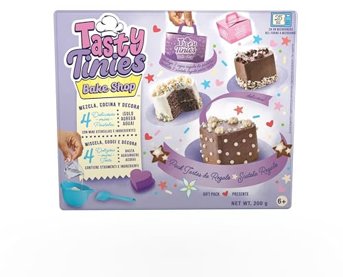 Tasty Tinies - Pack Cadeau Anniversaire - Kit Pâtisserie Créatif pour Enfants dès 6 Ans - 4 Préparations pour Gâteaux - Sachets Glaçage - Décorations - Accessoires - Cuisson Micro Ondes