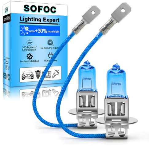 SOFOC H3 Lampe PK22S 24V 100W Kaltweiß 6000K Scheinwerfer 1500Lm +30% Helligkeit Tagfahrlicht Fern-/Abblendlicht Zusatzscheinwerfer Halogen 2Pcs