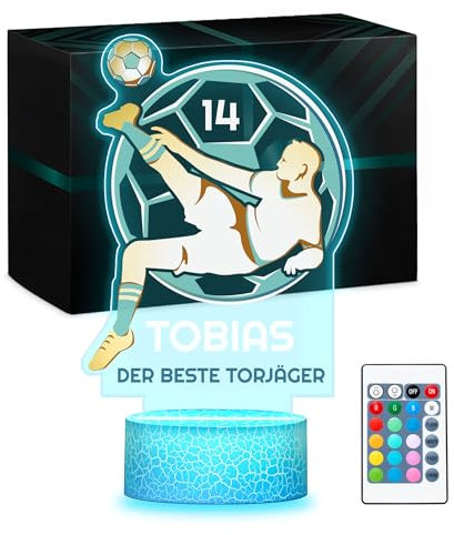 Maverton Kinder Nachtlicht Fußball - 16 RGB Farben - Nationalmannschaftstrikot - Dimmbare Nachttischlampe, Tischlampe Led mit Gravur - Geschenkidee Ideal für Fußballfans, Jungen Geburtstag
